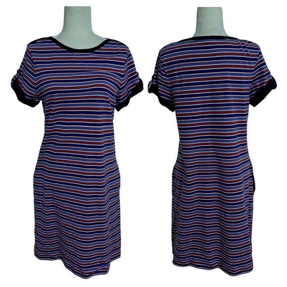 Lands' End Women's Nautical Striped Cap Sleeve Shirt Dress Blue Multi Vacation M - Picture 1 of 9